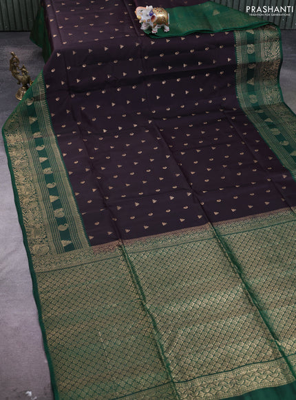 Kanchipuram soft silk saree coffee brown and green with zari woven buttas and zari woven border