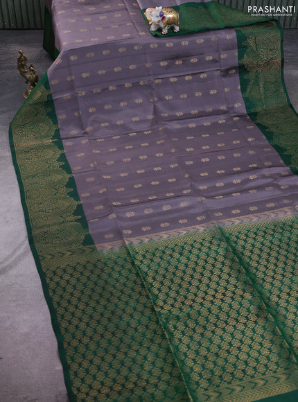 Kanchipuram soft silk saree grey and green with zari woven buttas and zari woven border