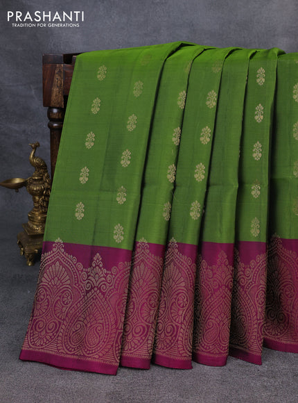 Kanchipuram soft silk saree green and magenta pink with zari woven buttas and zari woven border