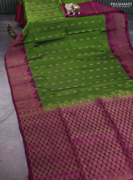 Kanchipuram soft silk saree green and magenta pink with zari woven buttas and zari woven border