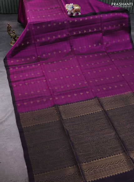 Kanchipuram soft silk saree purple and deep wine with allover checked pattern & zari buttas and simple border