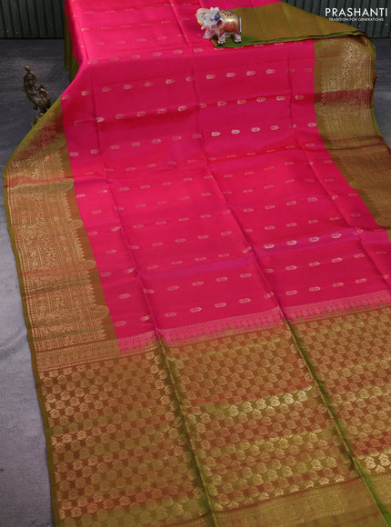 Kanchipuram soft silk saree pink and dual shade of green with zari woven buttas and zari woven border