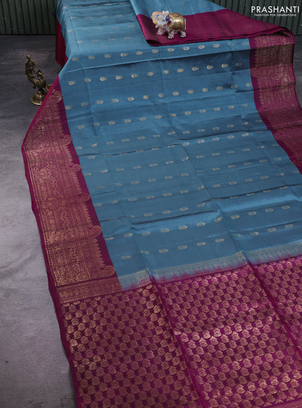 Kanchipuram soft silk saree pastel blue and purple with zari woven buttas and zari woven border