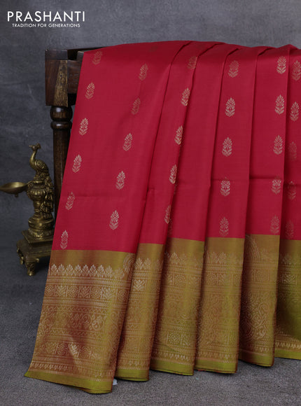 Kanchipuram soft silk saree red and dual shade of green with zari woven buttas and zari woven border