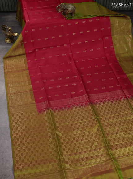 Kanchipuram soft silk saree red and dual shade of green with zari woven buttas and zari woven border