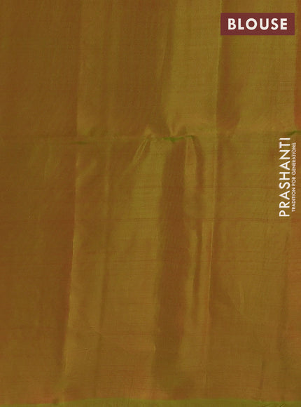 Kanchipuram soft silk saree red and dual shade of green with zari woven buttas and zari woven border