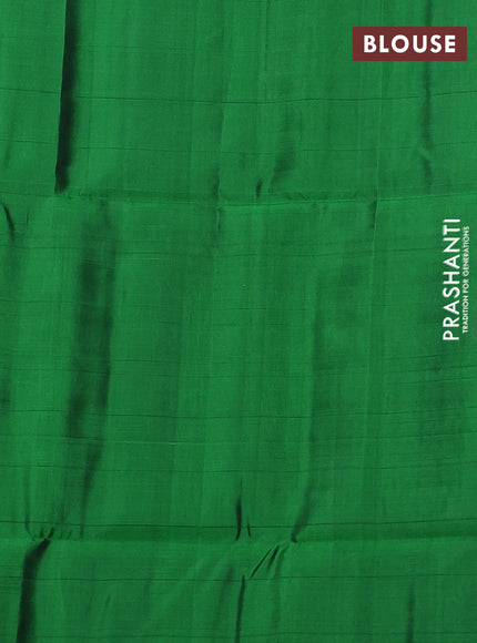 Kanchipuram soft silk saree grey and green with allover checked pattern & zari buttas in borderless style