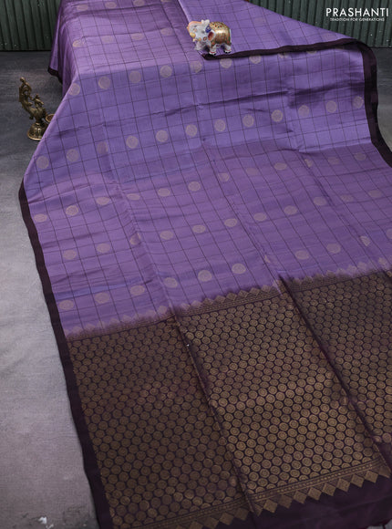 Kanchipuram soft silk saree lavender and deep jamun with allover checked pattern & zari buttas in borderless style