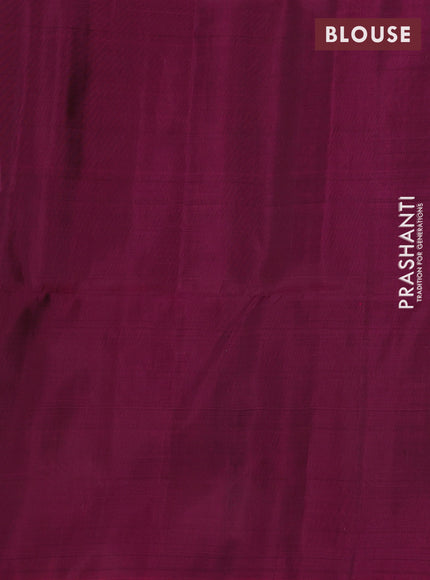 Kanchipuram soft silk saree grey and purple with allover checked pattern & zari buttas in borderless style