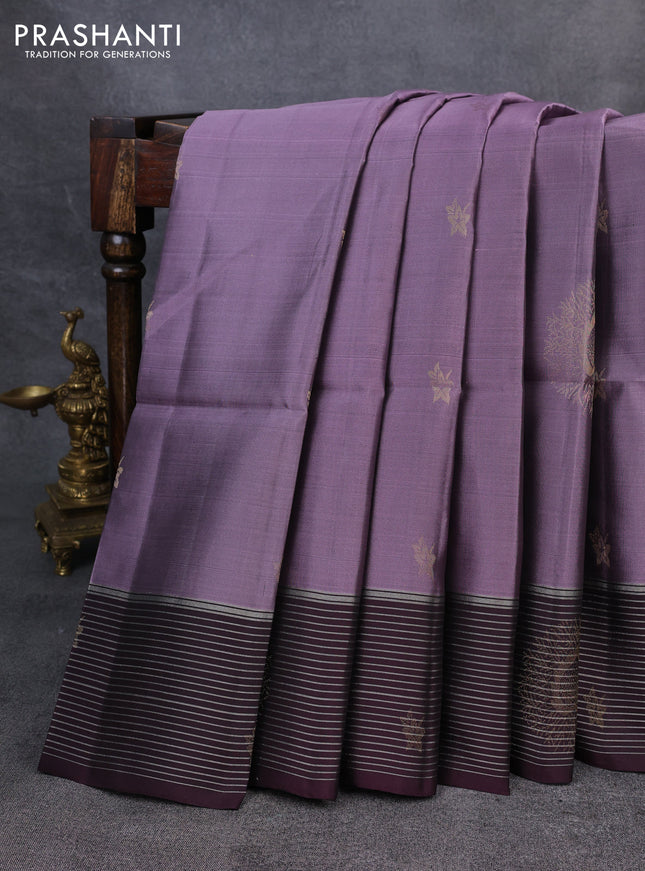 Kanchipuram soft silk saree lavender and deep wine with zari woven buttas and zari woven border