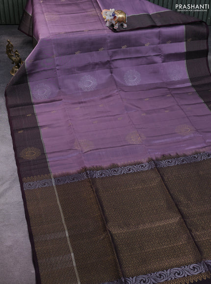Kanchipuram soft silk saree lavender and deep wine with zari woven buttas and zari woven border