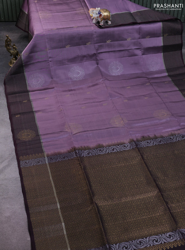 Kanchipuram soft silk saree lavender and deep wine with zari woven buttas and zari woven border