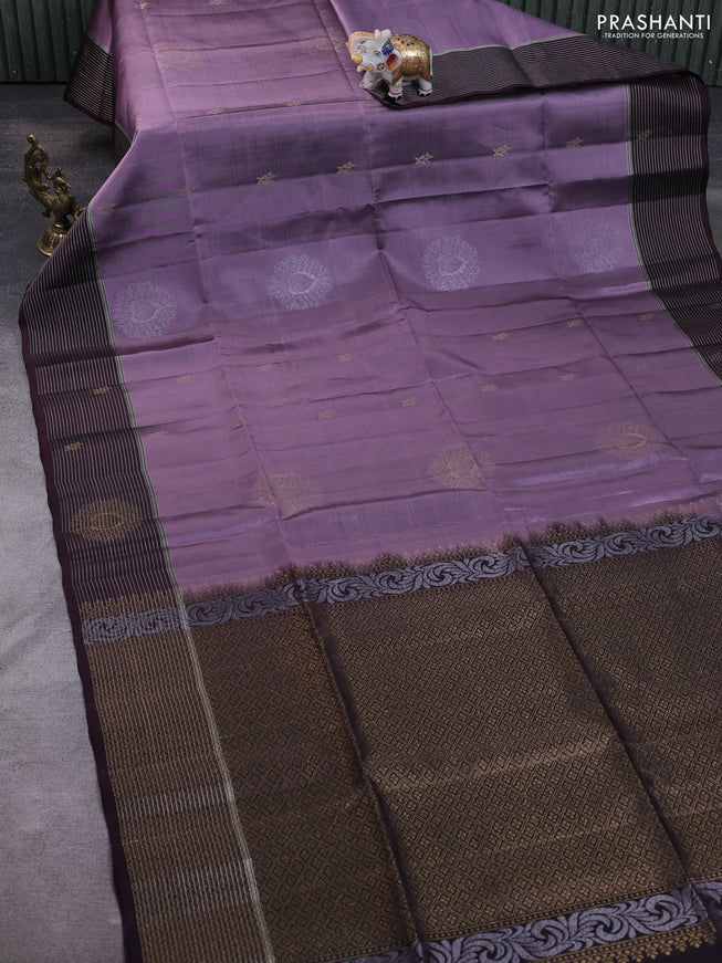 Kanchipuram soft silk saree lavender and deep wine with zari woven buttas and zari woven border