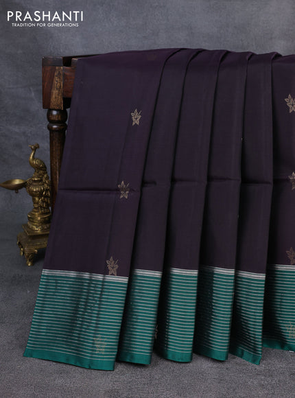 Kanchipuram soft silk saree deep jamun and teal green with zari woven buttas and zari woven border