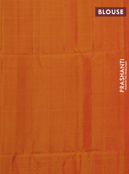 Kanchipuram soft silk saree pink and mustard yellow with allover silver zari weaves and silver zari woven border