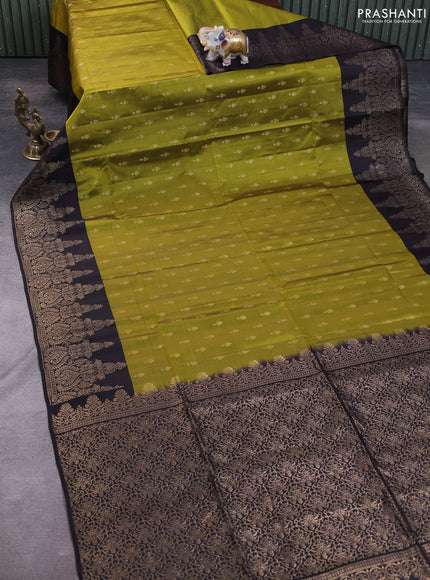 Kanchipuram soft silk saree mehendi green and deep jamun with allover zari woven buttas and rich zari woven border