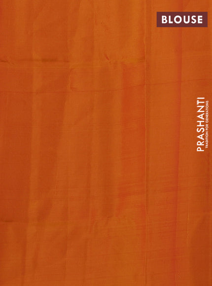 Kanchipuram soft silk saree red and mango yellow with allover zari woven buttas and rich zari woven border