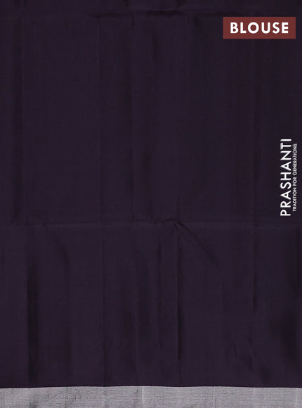 Kanchipuram soft silk saree grey and deep jamun with allover silver zari weaves and silver zari woven border