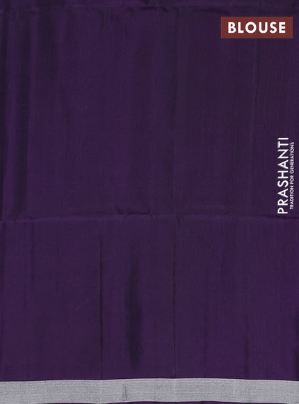 Kanchipuram soft silk saree green and deep violet with allover silver zari weaves and silver zari woven border
