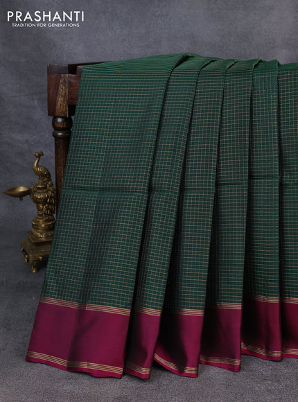 Kanchipuram soft silk saree dark green and magenta pink with allover zari checked pattern and rettapet zari woven border