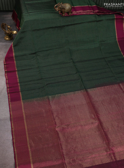 Kanchipuram soft silk saree dark green and magenta pink with allover zari checked pattern and rettapet zari woven border