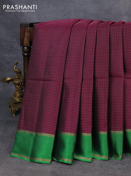 Kanchipuram soft silk saree magenta pink and light green with allover zari checked pattern and rettapet zari woven border