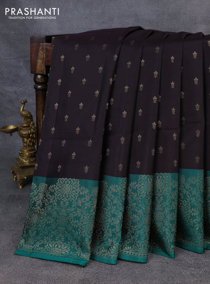 Kanchipuram soft silk saree coffee brown and green with zari woven buttas and zari woven border
