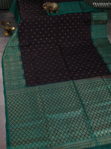 Kanchipuram soft silk saree coffee brown and green with zari woven buttas and zari woven border