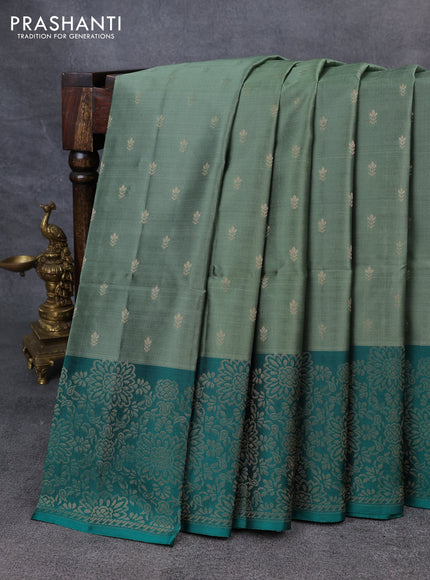 Kanchipuram soft silk saree elaichi green and green with zari woven buttas and zari woven border