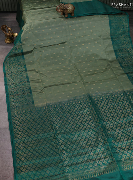 Kanchipuram soft silk saree elaichi green and green with zari woven buttas and zari woven border