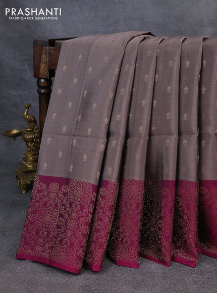 Kanchipuram soft silk saree grey and magenta pink with zari woven buttas and zari woven border