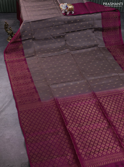 Kanchipuram soft silk saree grey and magenta pink with zari woven buttas and zari woven border