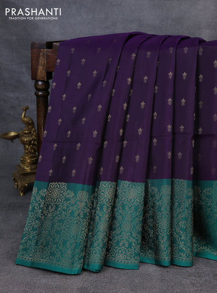 Kanchipuram soft silk saree blue and green with zari woven buttas and zari woven border