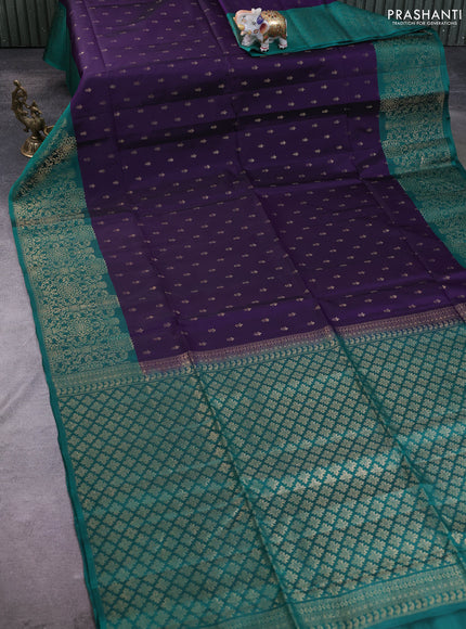 Kanchipuram soft silk saree blue and green with zari woven buttas and zari woven border