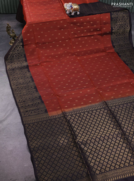 Kanchipuram soft silk saree rustic orange and deep wine with zari woven buttas and zari woven border