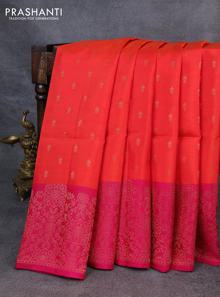 Kanchipuram soft silk saree orange and pink with zari woven buttas and zari woven border