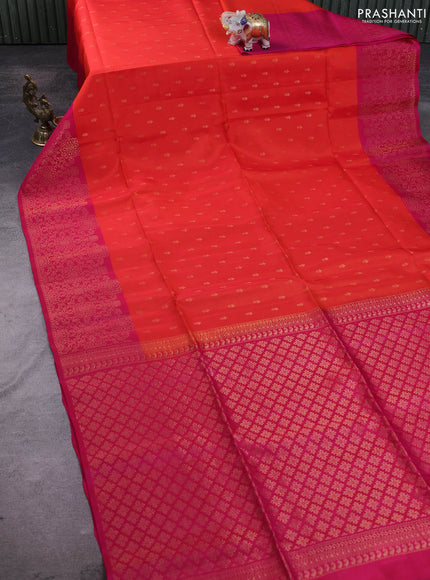Kanchipuram soft silk saree orange and pink with zari woven buttas and zari woven border