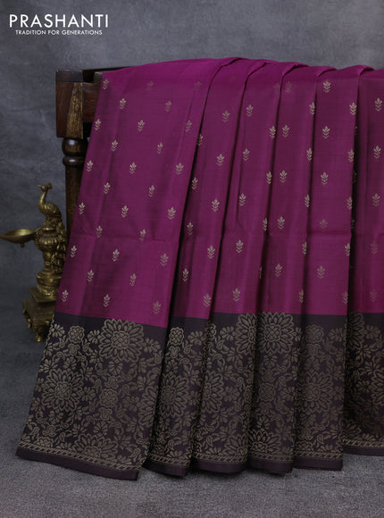 Kanchipuram soft silk saree magenta pink and coffee brown with zari woven buttas and zari woven border