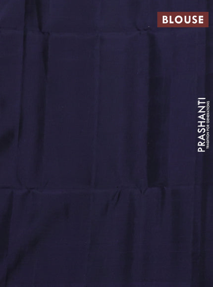 Kanchipuram soft silk saree grey and navy blue with allover silver zari weaves and long zari woven annam butta border