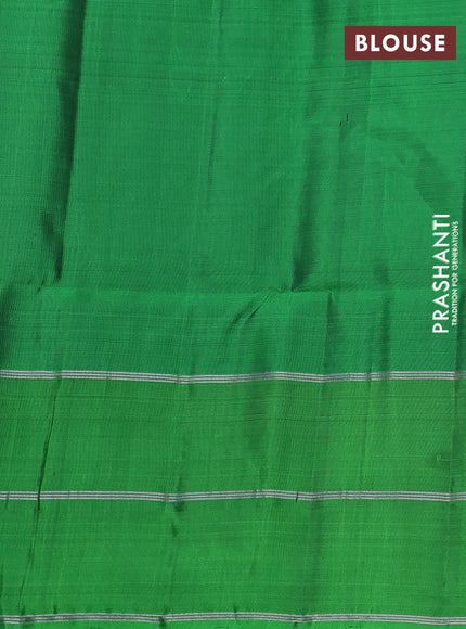 Kanchipuram soft silk saree maroon and green with allover silver zari weaves and long zari woven annam butta border