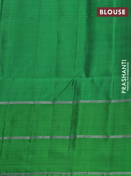 Kanchipuram soft silk saree purple and green with allover silver zari weaves and long zari woven annam butta border