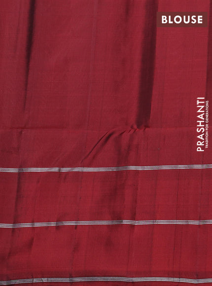 Kanchipuram soft silk saree green and maroon with allover silver zari weaves and long zari woven annam butta border