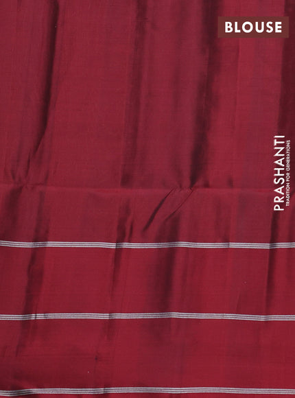 Kanchipuram soft silk saree deep coffee brown and maroon with allover silver & gold zari weaves and long zari woven border