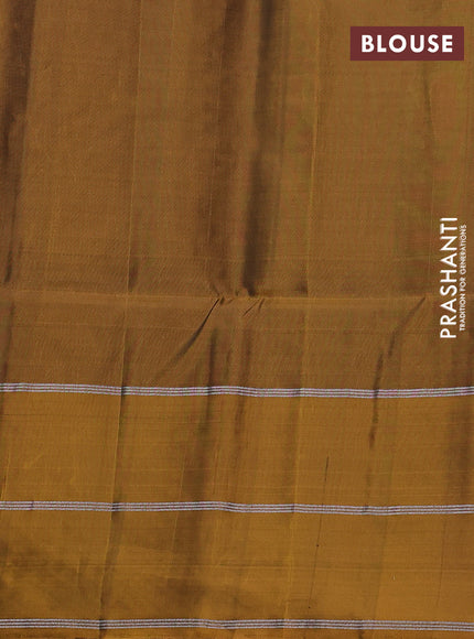 Kanchipuram soft silk saree purple and dark mustard with allover silver & gold zari weaves and long zari woven border