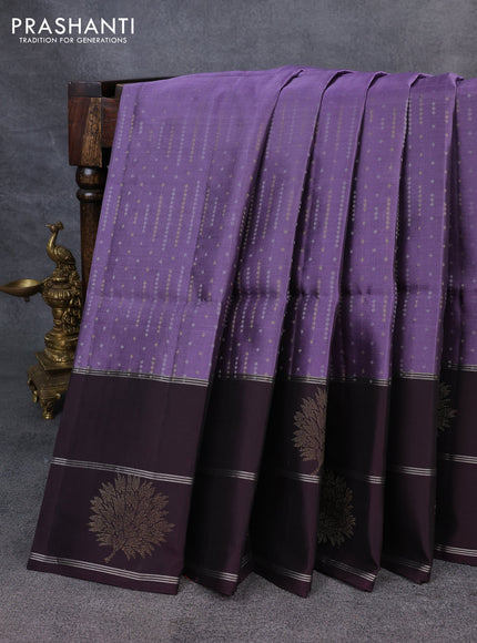 Kanchipuram soft silk saree lavender and deep wine with allover silver & gold zari weaves and long zari woven border