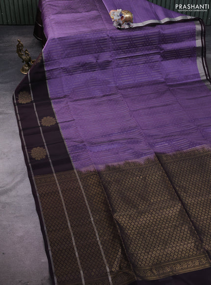 Kanchipuram soft silk saree lavender and deep wine with allover silver & gold zari weaves and long zari woven border