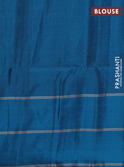 Kanchipuram soft silk saree coffee brown and cs blue with allover silver & gold zari weaves and long zari woven border