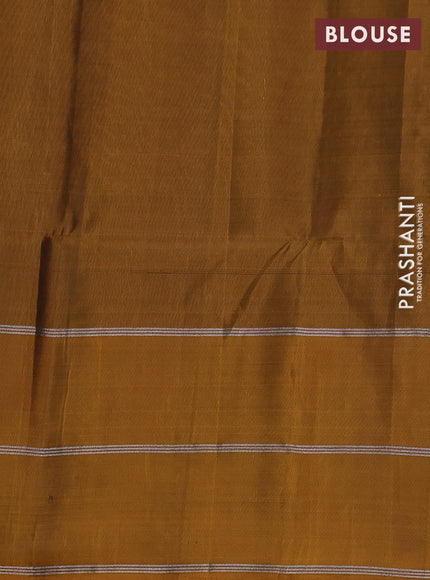 Kanchipuram soft silk saree violet and dark mustard with allover silver & gold zari weaves and long zari woven border