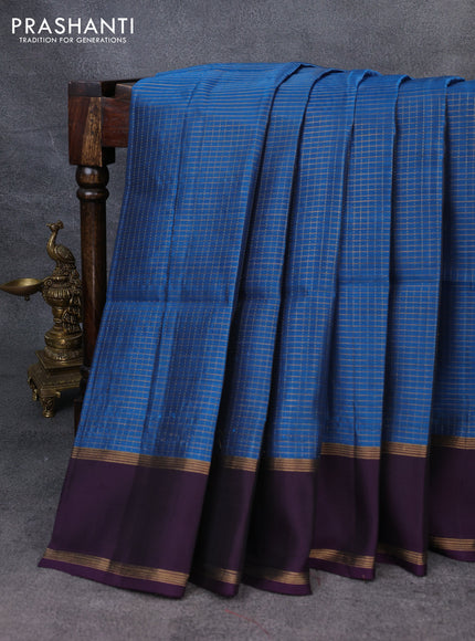 Kanchipuram soft silk saree cs blue and deep violet with allover zari checked pattern and rettapet zari woven border