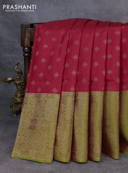 Kanchipuram soft silk saree red and light green with zari woven buttas and long zari woven border